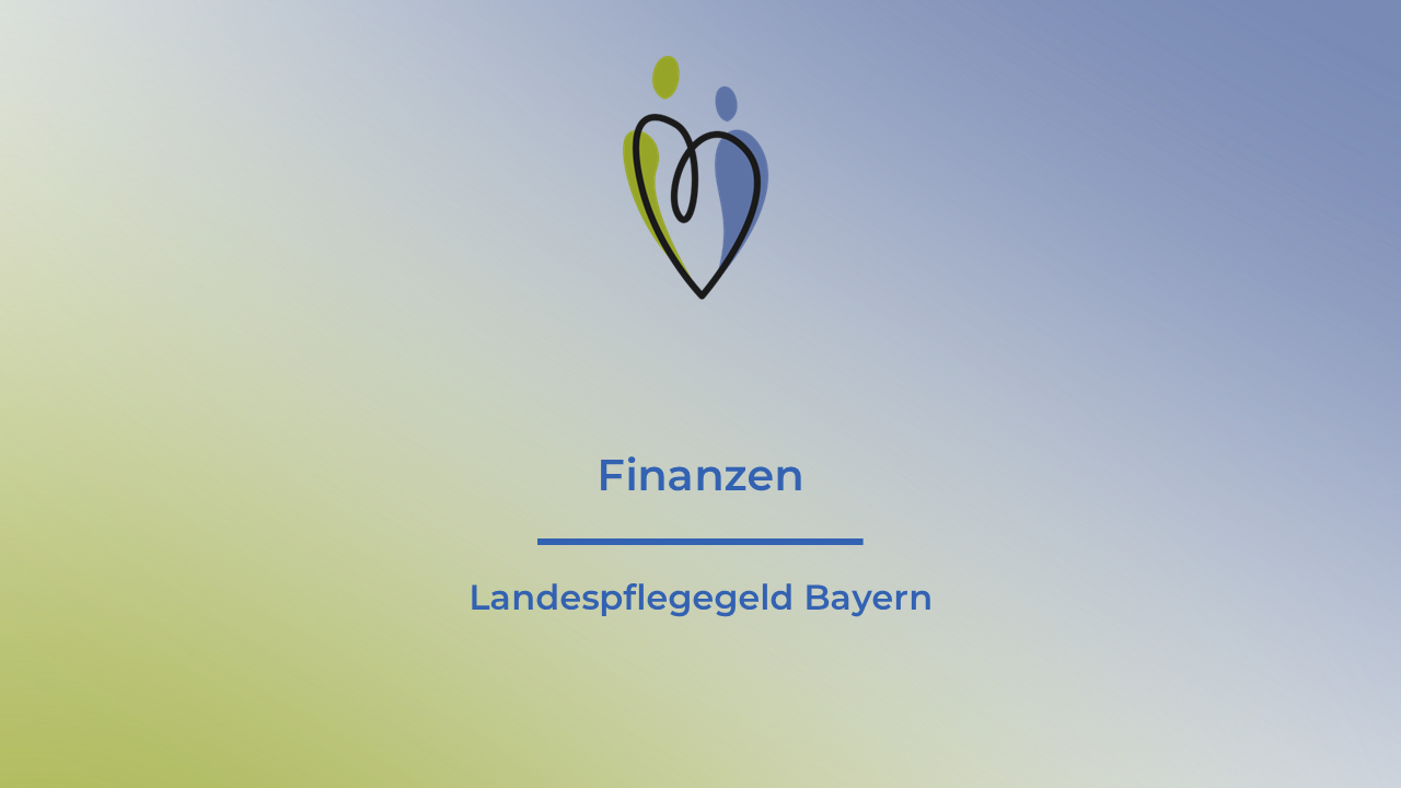 grünblauer Pflangl-Hintergrund mit Plangl-Logo und der Aufschrift: Finanzen - Landespflegegeld Bayern